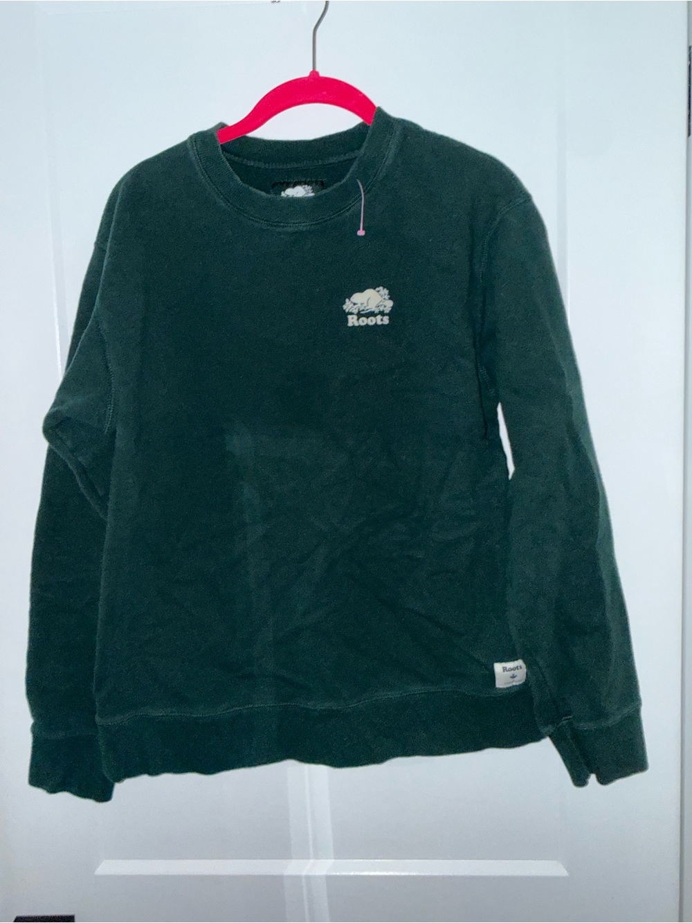 Roots Dark Green Crewneck Sweatshirt with Logo Patch